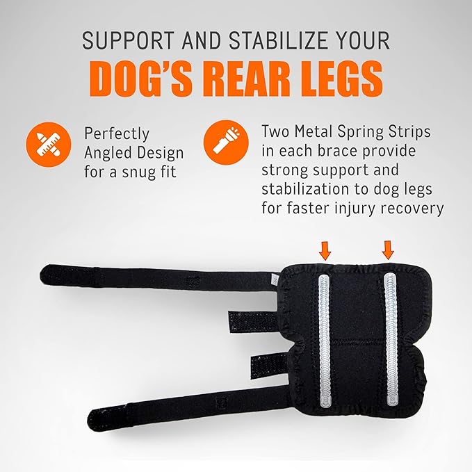 NeoAlly Dog Rear Leg Hock Brace with Metal Spring Strips for Large Dogs [Long Version] (Pair)