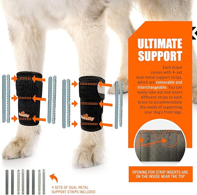 NeoAlly 3-in-1 Front Leg Dog Splint Brace: Rigid & Spring Inserts, Safety Reflective Straps (Pair)