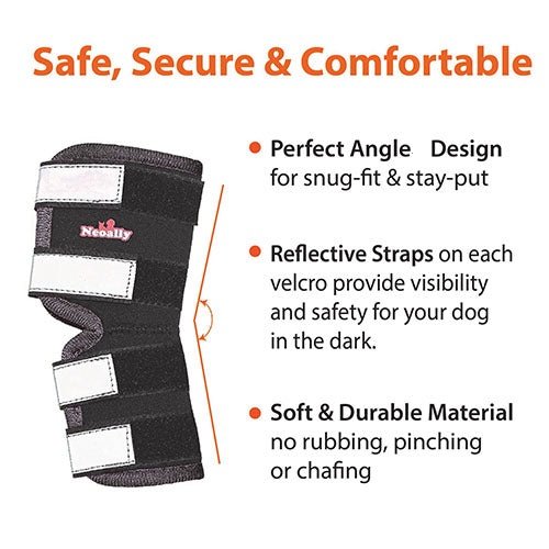 NeoAlly Dog Rear Leg Hock Brace with Safety Reflective Straps for Large Dogs [Long Version]